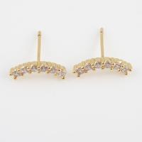 Brass Stud Earring, with Cubic Zirconia, gold color plated, for woman, nickel, lead & cadmium free, 14.20x12.70x4.30mm, Sold By Pair