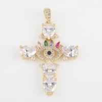 Cubic Zirconia Brass Pendants, with Cubic Zirconia, Cross, gold color plated, DIY, mixed colors, nickel, lead & cadmium free, 50.50x31.70mm, Sold By PC