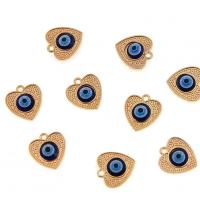 Evil Eye Anhänger, Zinklegierung, Herz, plattiert, DIY & Emaille, goldfarben, frei von Nickel, Blei & Kadmium, 13x14x4mm, 100PCs/Tasche, verkauft von Tasche