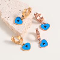 Evil Eye Earrings, 304 Stainless Steel, with enamel, Heart, plated, fashion jewelry & for woman, more colors for choice, nickel, lead & cadmium free, 25x11mm, Sold By Pair