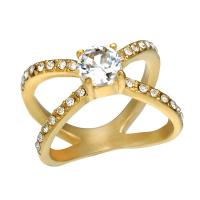 Zirkonia Edelstahl-Finger- Ring, 304 Edelstahl, plattiert, verschiedene Größen vorhanden & Micro pave Zirkonia & für Frau, Goldfarbe, verkauft von PC