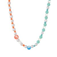 Zinc Alloy smykker halskæde, med Seedbead & Plastic Pearl, forgyldt, for kvinde, flerfarvede, Solgt af PC