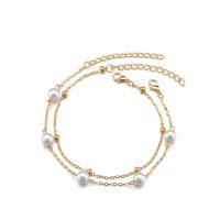 Bracelet de cheville en alliage de zinc, avec perle de plastique, Placage, 2 pièces & pour femme, doré, Vendu par fixé