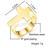 Rozsdamentes acél Finger Ring, 304 rozsdamentes acél, Kereszt, galvanizált, egynemű & különböző méretű a választás, aranysárga, Által értékesített PC