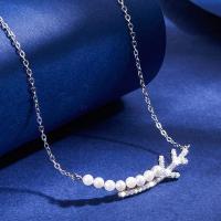 Cubic Zircon Micro Pave 925 Sterling Silver Necklace, with Shell Pearl, fashion jewelry & micro pave cubic zirconia & for woman, nickel, lead & cadmium free, Length:Approx 45 cm, Sold By PC