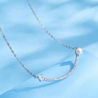 Cubic Zircon Micro Pave 925 Sterling Silver Necklace, with Shell Pearl, fashion jewelry & micro pave cubic zirconia & for woman, nickel, lead & cadmium free, Length:Approx 46 cm, Sold By PC