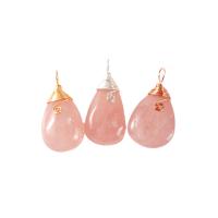 Quartz Necklace, Rose Quartz, with Korean Waxed Cord & Brass, Teardrop, gold color plated, fashion jewelry & Unisex, more colors for choice, 25x47mm, Length:Approx 38 cm, Sold By PC