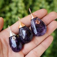 Quartz Necklace, Amethyst, with Korean Waxed Cord & Brass, Teardrop, plated, fashion jewelry & Unisex, more colors for choice, 15-20x40-45mm, Length:Approx 38 cm, Sold By PC