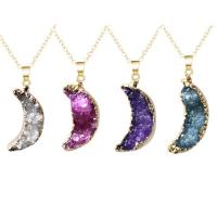 Ice Quartz Agate Pendant, with Brass, Moon, gold color plated, DIY, more colors for choice, 6-7x20-21mm, Sold By PC