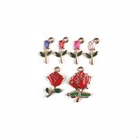 Tibetan Style Enamel Pendants, Rose, gold color plated, DIY & different styles for choice, more colors for choice, Approx 100PCs/Bag, Sold By Bag