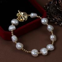 Sötvatten odlade Pearl Bracelet, Freshwater Pearl, med Mässing, guldfärg pläterade, mode smycken & för kvinna, vit, 9-10mm, Längd Ca 18 cm, Säljs av PC
