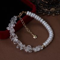 Freshwater Cultured Pearl Bracelet Freshwater Pearl with Clear Quartz & Brass with 4cm extender chain gold color plated fashion jewelry & for woman white 6-7mm Length Approx 17 cm Sold By PC