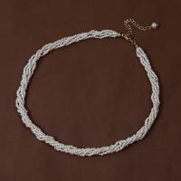 Freshwater Pearl Mässing Chain Necklace, med Mässing, med 5.5cm extender kedja, guldfärg pläterade, Vintage & mode smycken & flerskikts & för kvinna, vit, 2mm, Längd Ca 39 cm, Säljs av PC
