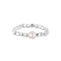 925 Sterling Silver Finger Rings, with Shell Pearl, fashion jewelry & elastic & for woman, nickel, lead & cadmium free, 4.3mm, Sold By PC