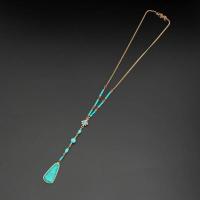 Tibetan Style Sweater Chain Necklace, with turquoise, fashion jewelry & for woman & with rhinestone, nickel, lead & cadmium free, Length:Approx 21.65 Inch, Sold By PC