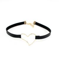 Collar Necklace Brass with leather cord with 1.97inch extender chain Heart plated fashion jewelry & for woman nickel lead & cadmium free Length Approx 12.59 Inch Sold By PC