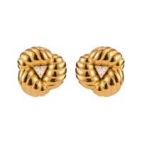 Stainless Steel Stud Earrings, 304 Stainless Steel, 18K gold plated, fashion jewelry & micro pave cubic zirconia & for woman, golden, 20.60x20.60mm, Sold By PC