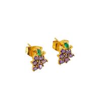 Stainless Steel Stud Earrings 304 Stainless Steel Grape 18K gold plated fashion jewelry & micro pave cubic zirconia & for woman golden 9mm Sold By Pair