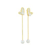 Titanium Steel  Earring, with Plastic Pearl, Heart, fashion jewelry & for woman, golden, Sold By Pair
