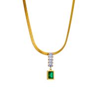 Titanium Steel Necklace, with 1.97inch extender chain, 18K gold plated, fashion jewelry & for woman & with rhinestone, golden, 10x8mm, Sold Per Approx 15.75 Inch Strand