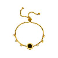 Bracelet d'acier titane, Plaqué or 18K, bijoux de mode & pour femme & avec strass, doré, 12x12mm, Vendu par Environ 9.45 pouce brin