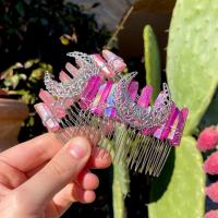 Decorative Hair Combs Quartz Moon handmade for woman 75mm Sold By PC