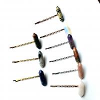 Hair Slide, Natural Stone, with Brass & Iron, Hexagon, plated, for woman, more colors for choice, 55x20mm, Sold By PC