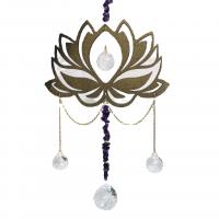 Wind Chimes Outdoor and Home Decoration , Beech Wood, with Crystal & Amethyst & Iron, Flower, gold color plated, for home and office, more colors for choice, 330mm, Sold By PC