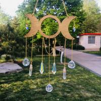 Wind Chimes Outdoor and Home Decoration , Wood, with Crystal & Brass & Iron, gold color plated, for home and office, nickel, lead & cadmium free, 150x350mm, Sold By PC