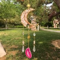 Wind Chimes Outdoor and Home Decoration  Brass with Natural Gravel & Agate & Iron Moon gold color plated for home and office nickel lead & cadmium free 3-5cm 49cm Sold By PC