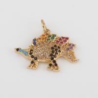 Cubic Zirconia Brass Pendants, with Cubic Zirconia, Dinosaur, gold color plated, DIY, mixed colors, nickel, lead & cadmium free, 19.20x18x3mm, Sold By PC