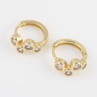 Brass Huggie Hoop Earring, with Cubic Zirconia, gold color plated, for woman, nickel, lead & cadmium free, 16.40x14.10x7.40mm, Sold By Pair