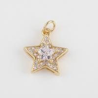 Cubic Zirconia Brass Pendants, with Cubic Zirconia, Star, gold color plated, DIY, nickel, lead & cadmium free, 19.70x14x5.90mm, Sold By PC