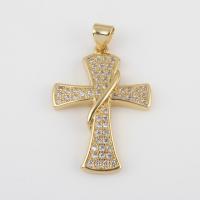 Cubic Zirconia Brass Pendants with Cubic Zirconia Cross gold color plated DIY nickel lead & cadmium free Sold By PC