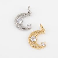 Cubic Zirconia Brass Pendants, with Cubic Zirconia, Moon, plated, DIY, more colors for choice, nickel, lead & cadmium free, 17.70x10.90x2.80mm, Sold By PC
