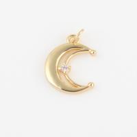 Cubic Zirconia Brass Pendants, with Cubic Zirconia, Moon, gold color plated, DIY, nickel, lead & cadmium free, 16.10x11.30x2.30mm, Sold By PC
