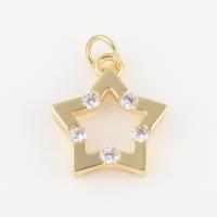 Cubic Zirconia Brass Pendants, with Cubic Zirconia, Star, gold color plated, DIY, nickel, lead & cadmium free, 15.70x11.40x2.70mm, Sold By PC