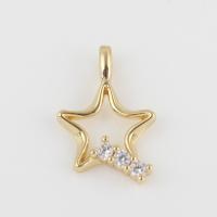 Cubic Zirconia Brass Pendants, with Cubic Zirconia, Star, gold color plated, DIY, nickel, lead & cadmium free, 17.10x11.30x2.60mm, Sold By PC