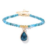 Brass Bracelet & Bangle, with Natural Stone & Crystal, with 5cm extender chain, plated, fashion jewelry, more colors for choice, nickel, lead & cadmium free, 10x18mm, Length:17 cm, Sold By PC