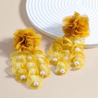 Earring Jewelry Cloth with Plastic Pearl Flower fashion jewelry & for woman nickel lead & cadmium free Sold By Pair
