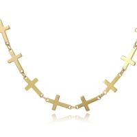 Edelstahl Schmuck Halskette, 304 Edelstahl, mit Verlängerungskettchen von 5CM, Kreuz, plattiert, für Frau, keine, Länge:ca. 42 cm, verkauft von PC