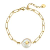Stainless Steel Jewelry Bracelet, 304 Stainless Steel, with Freshwater Pearl, with 4CM extender chain, plated, for woman, more colors for choice, Length:Approx 17 cm, Sold By PC
