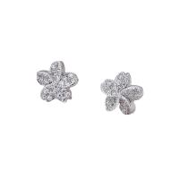 Cubic Zirconia Micro Pave Sterling Silver Earring 925 Sterling Silver petals plated micro pave cubic zirconia & for woman silver color Sold By Pair