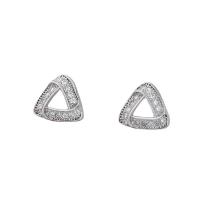 Cubic Zirconia Micro Pave Sterling Silver Earring, 925 Sterling Silver, Triangle, plated, micro pave cubic zirconia & for woman, silver color, 8x8mm, Sold By Pair