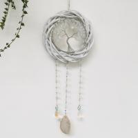 Wind Chimes Outdoor and Home Decoration , Iron, with Agate & Crystal & Clear Quartz, Tree, for home and office, white, nickel, lead & cadmium free, 150x490mm, Sold By PC
