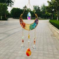 Wind Chimes Outdoor and Home Decoration , Brass, with Natural Gravel & Agate & Crystal, Moon, gold color plated, for home and office, more colors for choice, nickel, lead & cadmium free, 100x360mm, Sold By PC