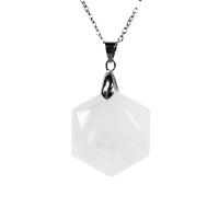 Gemstone Pendants Jewelry Natural Stone with Zinc Alloy Hexagon DIY nickel lead & cadmium free Sold By PC