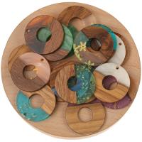 Wood Pendants, with Resin, Donut, epoxy gel, DIY, more colors for choice, 28x28x3mm, Approx 50PCs/Bag, Sold By Bag