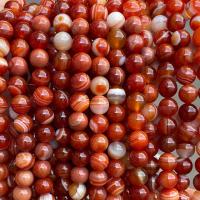 Natürliche Streifen Achat Perlen, rund, poliert, verschiedene Größen vorhanden, rot, 36-38cm, verkauft von Strang