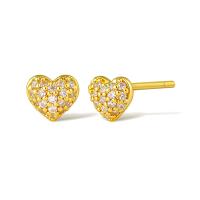 Cubic Zirconia Micro Pave Brass Earring Heart real gold plated micro pave cubic zirconia & for woman Sold By Pair